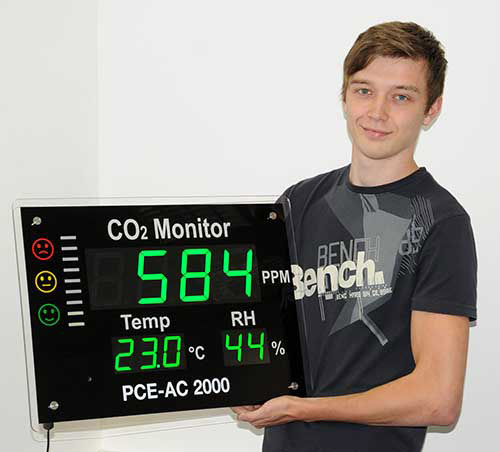 De CO2-meter PCE-AC 2000 wordt opgehangen
