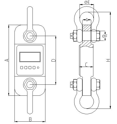 Technische tekening van de trekkrachtmeter PCE-DDM