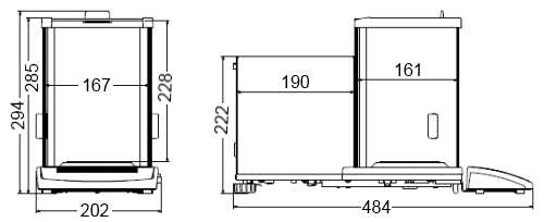 Afmetingen  van de Analyseweegschaal XA 82/220/2X (Klasse III)