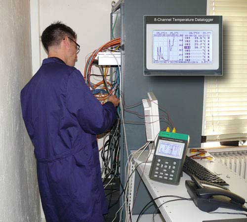 De Datalogger voor temperatuur PCE-T 800  in gebruik