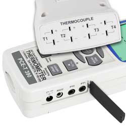 De Digitale contactthermometer PCE-T390  heeft 4 ingangen type K