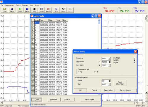 Draagbare pyrometer PCE-IR 1000 software