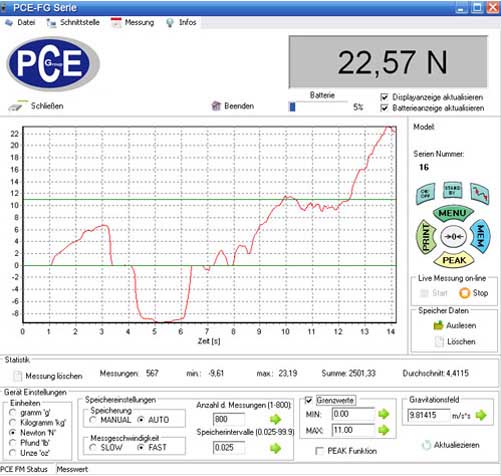 Software van de torsietester PCE-FB TS serie