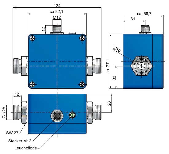 Afmetingen van de Elektromagnetische flowmeter PCE-VMI 7 en 10