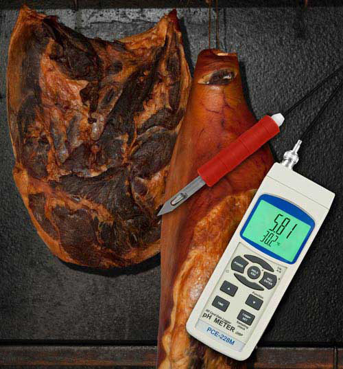 De Hand pH-meter PCE-228 M ook voor het meten van vlees