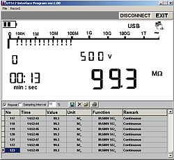 Software van de isolatiemeter PCE-UT 512