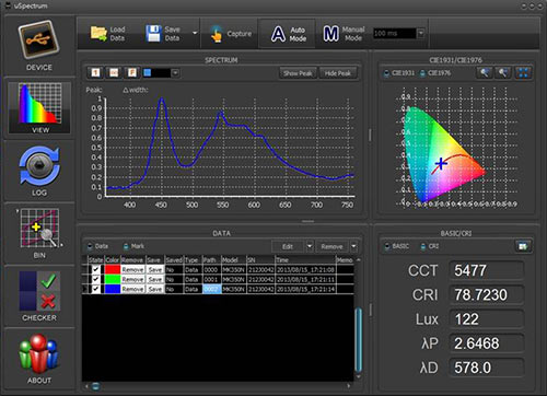 Software van de LED Hand-spectrometer MK350N