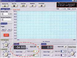 Grafische weergave van de meetwaarden van de manometer van de serie PCE-Pxx.