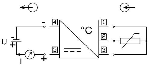 Aansluitschema voor de Pt100 temperatuur omvormer PCE-P17PT