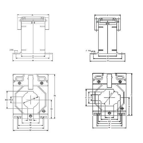 Tekening van de Stroomconverter voor montage op DIN rails serie PCE-LCTB62