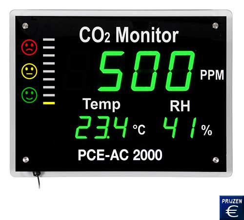 Scherm van de thermo CO2-meter PCE-AC 2000