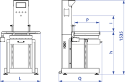 Afmetingen van de transportband weegschaal DLW
