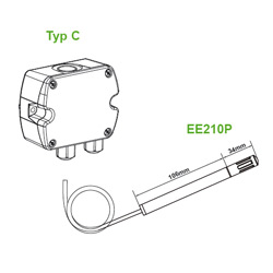 Vochtigheid-meetomvormer EE210 afmetingen