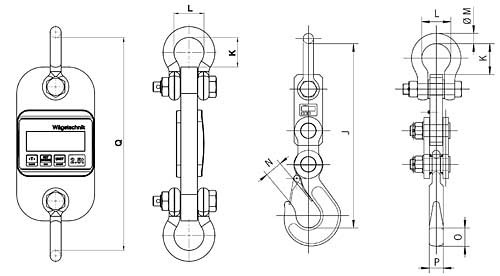 Schematische schets van de Weeghaak TZR met radiotransmissie 